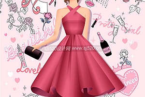 三八节美女插画促销海报设计(附AI源文件下载)