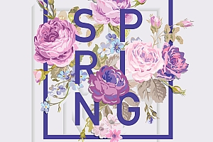 春夏花卉海报矢量- 灵感